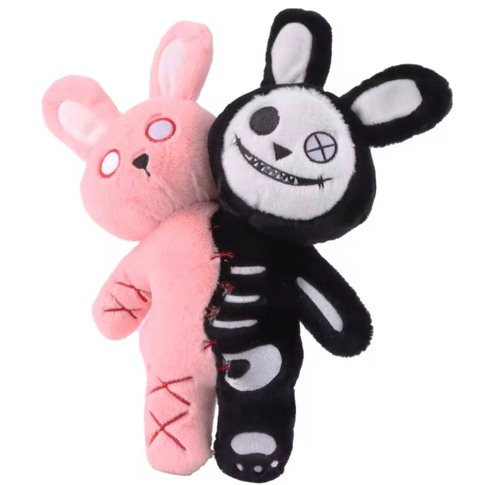 Gothic Split Bunny Plush – Pink & Black Creepy Cute Plush Decor (8”) - Picture 2 of 5
